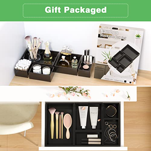 Black Bamboo Bathroom Drawer Organizer (Black)