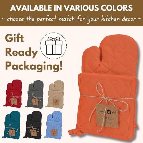 4 Piece Set 2 Oven Mitts & 2 Potholders (Orange)