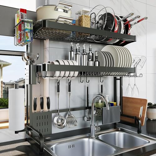Over The Sink Dish Drying Rack (Black / 3 Tier Style A)