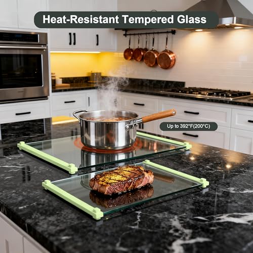 2PCS Glass Cutting Board with Silicone Grip (Green)