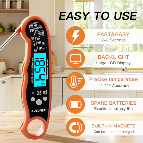 Digital Instant Read Meat Thermometer for Cooking (Orange)