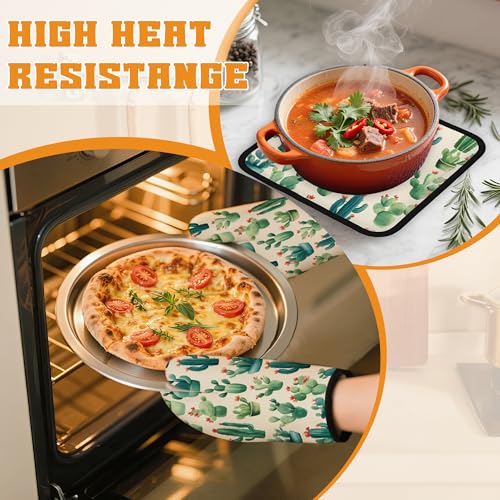 Cactus Succulent Flower Oven Mitts and Pot Holders Set (4 Count)