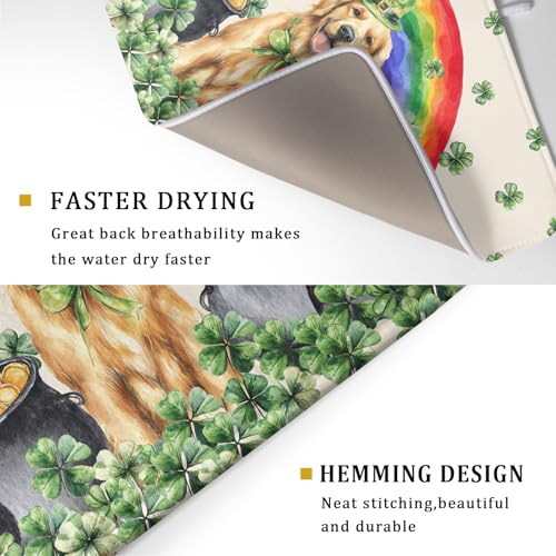 Funny Dog Dish Drying Mats for Kitchen Countertop Large Microfiber Absorbent Coffee Bar Mat (Green Lucky Gog / 24" x 18")