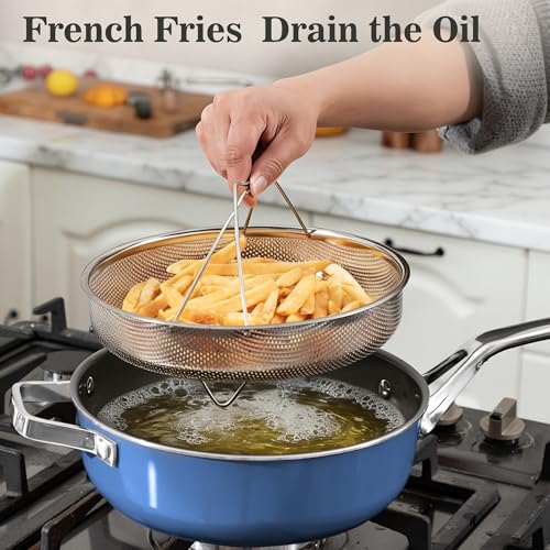 10-in-1 Blue Ceramic Nonstick Deep Saute Pan Set With Steamer & Lid, 4QT (Blue)