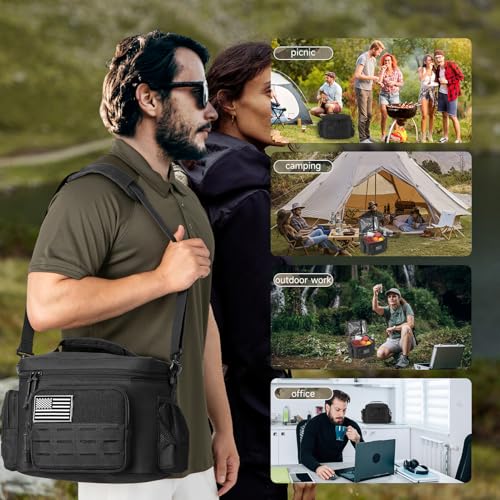 Tactical Lunch Bag for Mens Military Heavy Duty Lunch Box Work Leakproof Insulated Durable Thermal Cooler Bag for Adult Meal for Office Camping Picnic Pail MOLLE Webbing Black