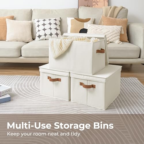 Fabric Storage Bins with Lids (Ivory / Jumbo)