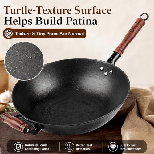 12.6 Inch Cast Iron Wok with Wooden Lid (12.6 Inch)
