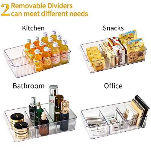 Plastic Pantry Organization and Storage Bins with Removable Dividers (2pack L)