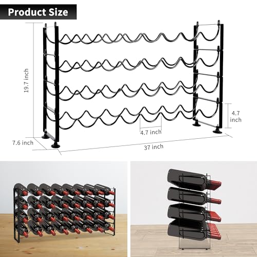 4 Tier Wine Rack (Black / 32-Bottle)