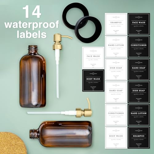 Amber Glass Soap Dispenser (Amber Bottle / Brushed Gold Pump)