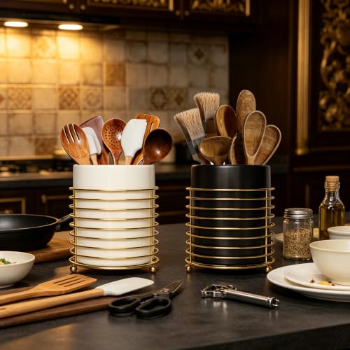 Utensil Holder for Kitchen Counter Large Cooking Utensil Holder (XL / White Gold)