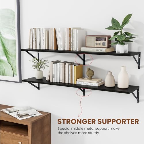 48W x 12D Deep Floating Shelves Set of 2 Black (Black With Black Metal Bracket / 48wx12dx5.8h)