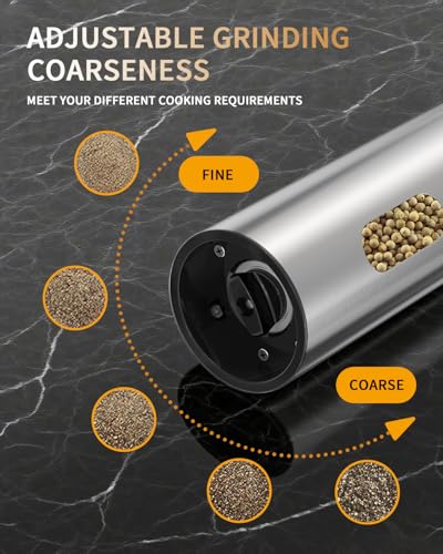 Rechargeable Electric Salt and Pepper Grinder Set (2-Speed Silver)