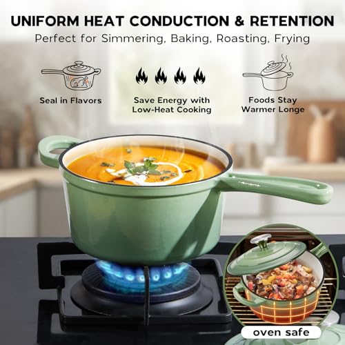 1QT Enameled Cast Iron Saucepan with Lid (Pistachio Green / 1 Quarts)