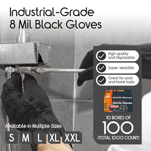 8 Mil HEAVY DUTY Stretch Nitrile Black Gloves Disposable Latex Free (Small)
