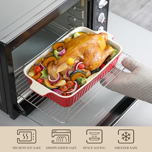 Ceramic Casserole Baking Dishes Set of 4 (Red / Set of 4-rectangular)