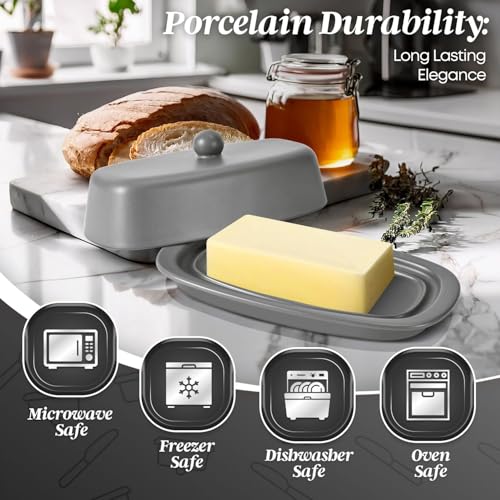 Standard Ceramic Butter Dish with Lid for Countertop (Gray / Standard)