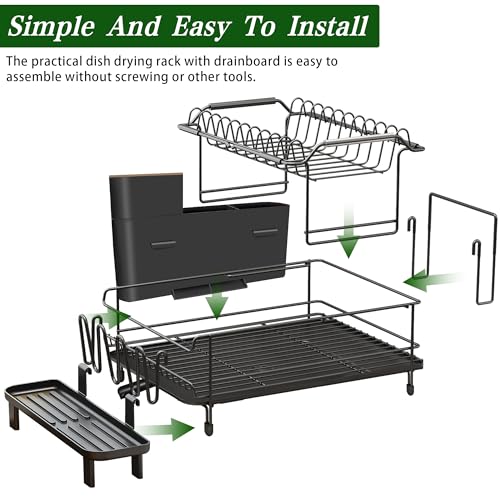 Large 2 Tier Dish Drying Rack for Kitchen Counter (2-Tier)
