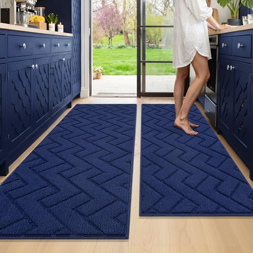 Kitchen Runner Rug (Navy Blue / 20"x48"+20"x59")