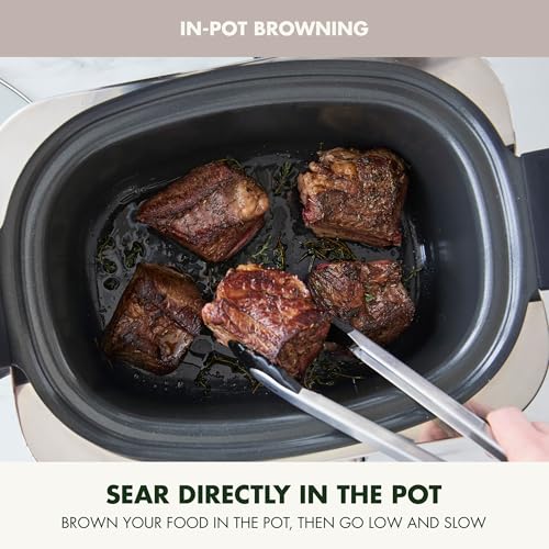 Elite 14-in-1 Programmable 6QT Electric Slow Cooker, Dishwasher Safe Lid & Removable Crock, PFAS-Free Healthy Ceramic Nonstick Multi-Cooker, Sear, Sauté, Brown, Steam Basket, Roast, Clay (6 Quarts / Clay)