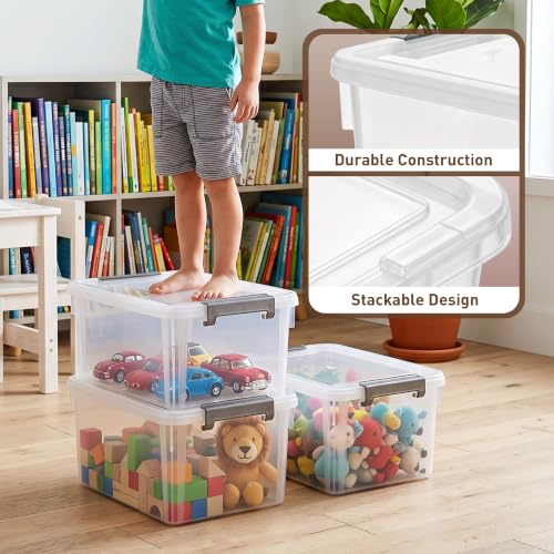 6 Packs 17 QT Plastic Storage Bins with Lids Large Stackable Storage Containers for Organizing Clear Storage Box for Garage (17 Qt. - 6 Packs / Clear White)