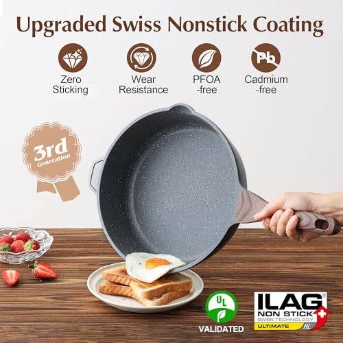 Nonstick Deep Frying Pan Skillet (Gray / 12-inch/5QT)