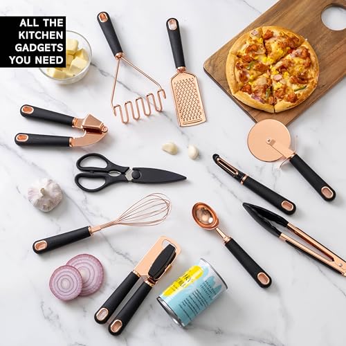 Kitchen Gadget Set Copper Plated Stainless Steel Utensils with Soft Touch Handles (10 Pieces / Copper Black)