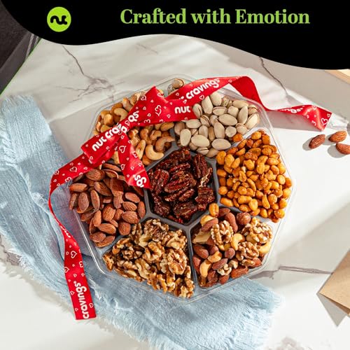 Mixed Nuts Gift Basket (3. Deluxe Red Ribbon - (7 Piece Assortment))
