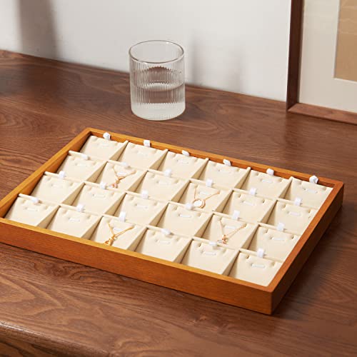 Wooden Jewelry Tray (Creamy-white 24 grid necklace/pendant jewelry tray)