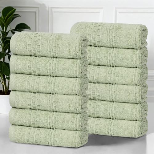 Playa Zero Twist Cotton Medium Weight Small Towels (12 Piece Washcloth / Green)