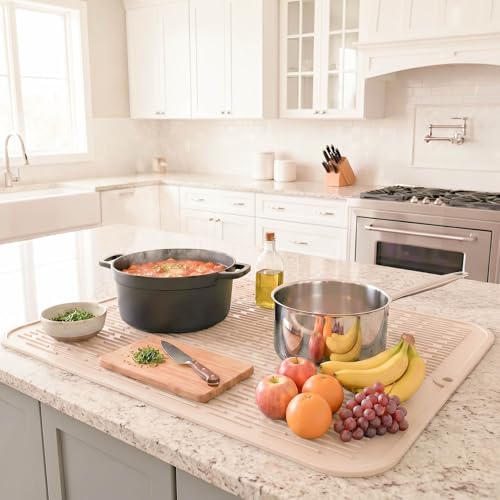Silicone Dish Drying Mat for Multiple Usage (Tapioca / 24"L x 18"W)