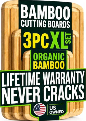 INDESTRUCTIBLE Extra Large Bamboo Cutting Board Set of 3 with Vertical Grain Strength Technology (Two-Tone)