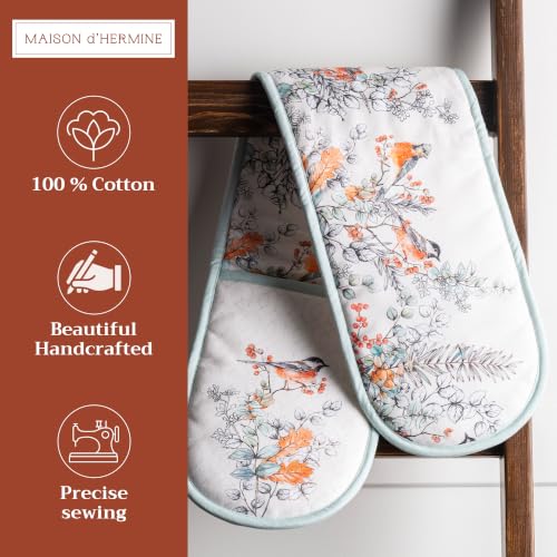 Double Oven Mitts 100% Cotton Double Oven Glove (063 - Whitish Shabby Chique / 7" x 35" (Double Oven Mitt))