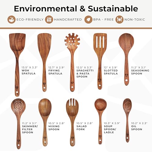 Wooden Spoons for Cooking (10 Piece Set)
