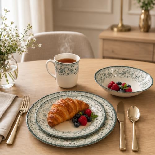 Royal 24 Piece Porcelain Dinnerware Set for 6 (Aster Green / 24)