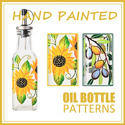 7oz Hand Painted Glass Olive Oil Bottle Dispenser (Sunflower)