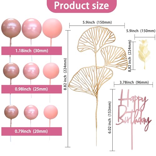 57Pcs Balls Cake Topper Boho Grass Cake topper Pearl Balls Acrylic Happy Birthday Cake Decorations for Wedding Baby Shower Birthday Boho Themed Party Supplies Rose Gold Pink (Rose Gold Pink)