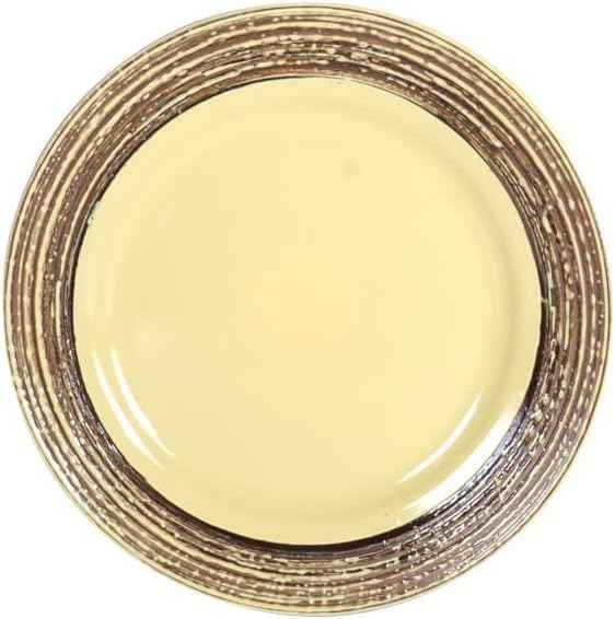 16 Piece Dinnerware Set, Ceramic Plates and Bowls Sets for 4, Microwave and Dishwasher Safe, Handcrafted Tree Bark Series Dish Set, Bamboo