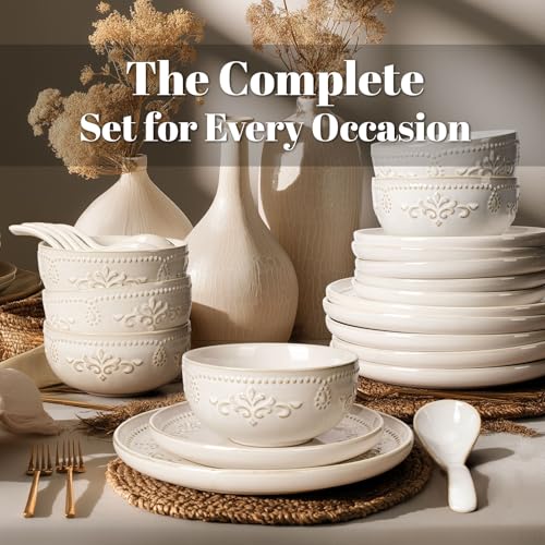 Plates And Bowls Sets (Damask Floral (24 Pieces) (White))