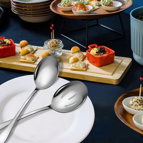 Stainless Steel Serving Spoons Set (8 Pieces (Large and Slotted) / Silver)