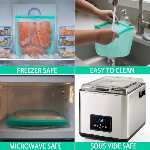 100% Silicone Reusable Gallon Freezer Bags (Aqua| Gallon | 4 Pack Flat)