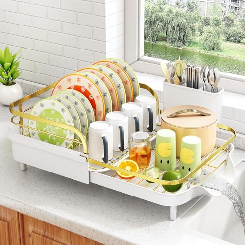 Expandable Dish Drying Rack for Small Kitchen Counter (Gold)