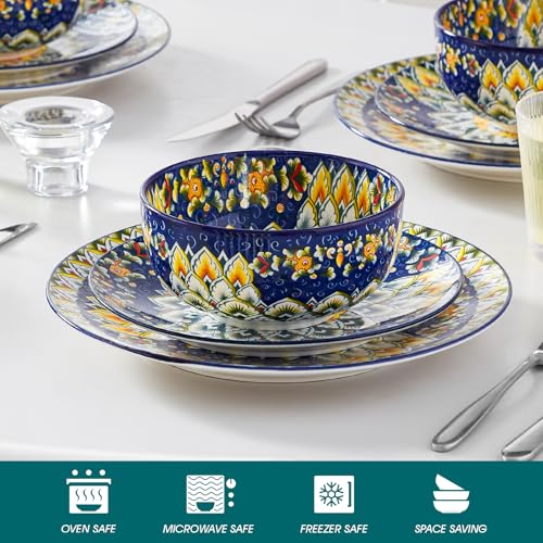 12 Pieces Dinnerware Sets (Service for 4 (12 Pcs) / Bohemian Blue)