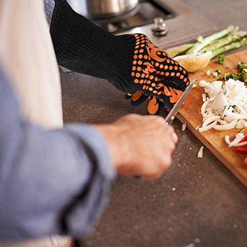 BBQ Gloves 1472 Degree F Heat Resistant Grilling Gloves Silicone Non (long / Orange)