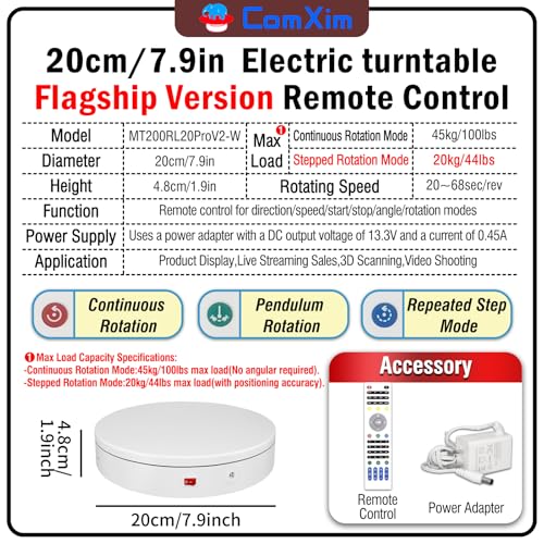7.9In Remote Motorized Electric Turntable Rotating Display Stand Spinning Rotating Platform 360 Photography Turntable lazy susan base giratoria para for Photography
