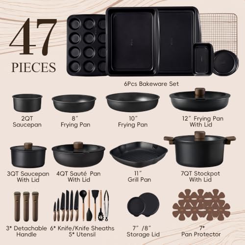 47pcs Pots and Pans Set Non Stick (47 Piece)