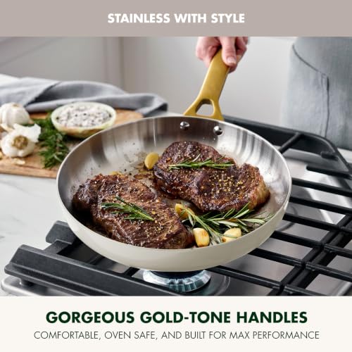 Stainless Steel Tri (10" & 12" Frying Pan Skillet Set / Cream White)
