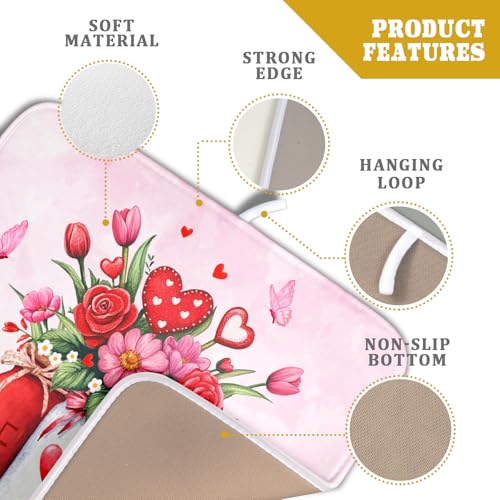 Rose Vase Dish Drying Mat 16x18 inch Romantic Floral Washable Absorbent Dish Dry Pad Fast Dry Drainer Rack Mats Kitchen Counter Accessories (Rose Floral Vase / 16" x 18")