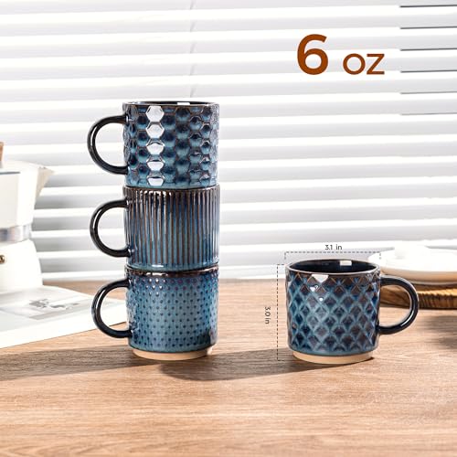 6 OZ Stackable Coffee Mugs Set of 4 (Deep Sea / 6 Ounces)