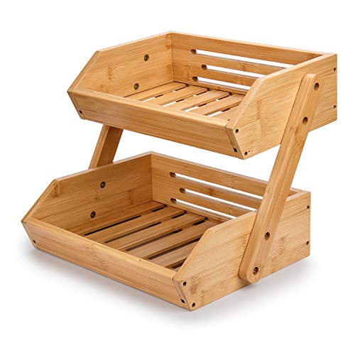 2 Tier Bamboo Fruit Basket for Kitchen Counter (Bamboo / 2-Tier)